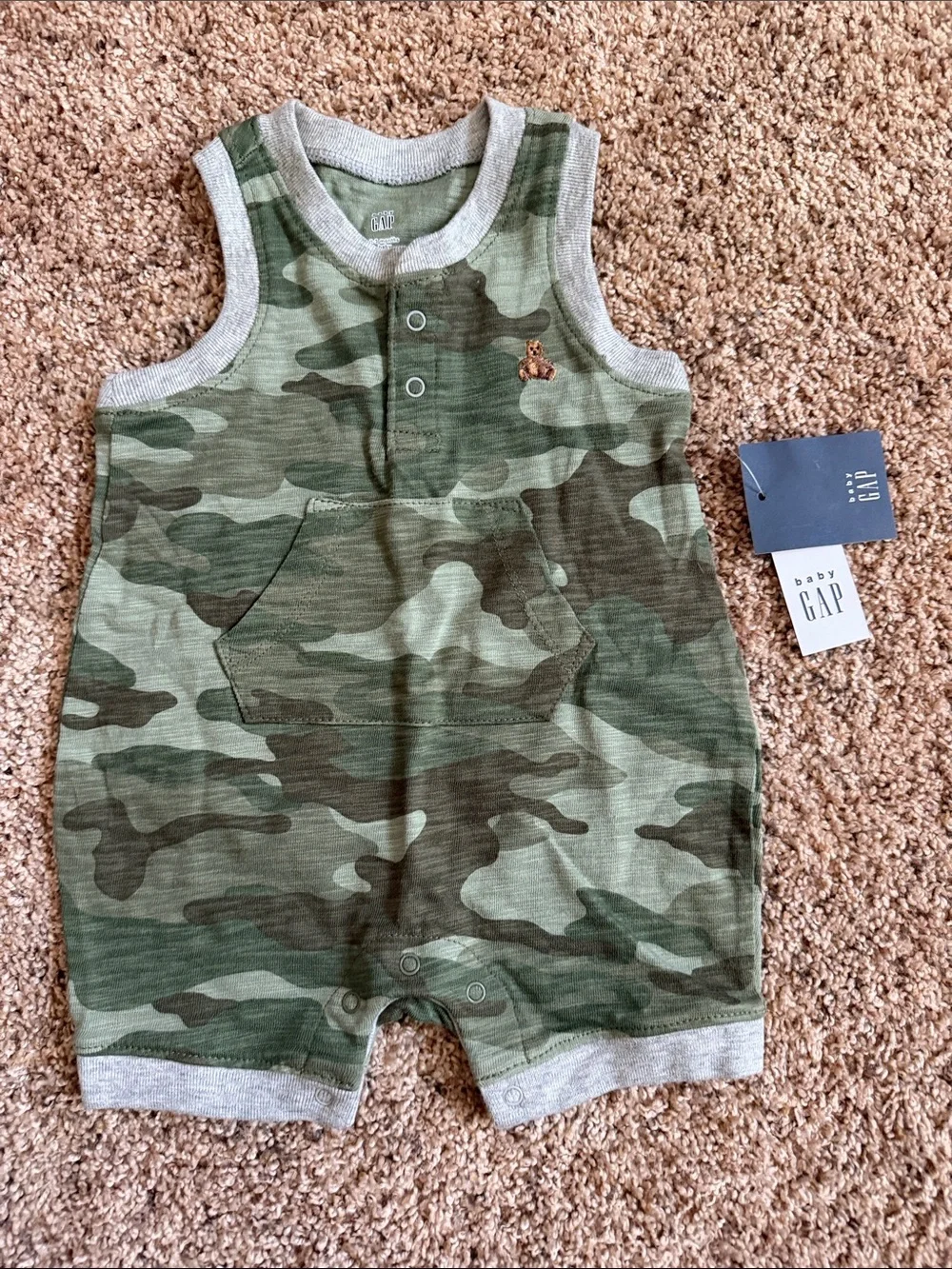 GAP Baby Camouflage Sleeveless Romper in Green